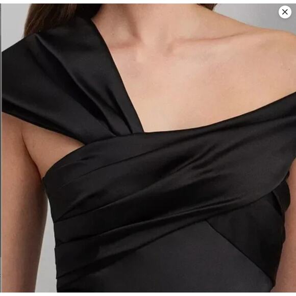 Lauren Ralph Lauren Satin Slip Cocktail Dress, Asymmetric Shoulder | 6 Black NWT - Picture 6 of 16
